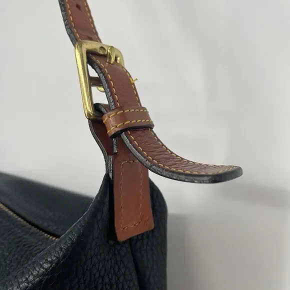 Dooney And Bourke Hobo Bag Pebbled Leather Black And Tan Shoulder Bag - Picture 8 of 16